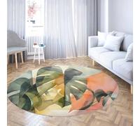 Botanical Monstera Leaf Dining Room Round Rug for Under Table Washable Area Rugs Low-Pile Non-Slip Floor Carpet for Bedroom Vintage Design Sage Green with Peach Accents 180cm