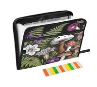 Botanical Mushroom Dark 13 Pocket Expanding File Folder with Labels A4 Document Organizer with Zipper