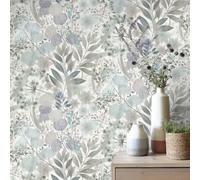 Non-woven wallpaper flowers leaves watercolor white green 10506-24 (2,86£/1qm)