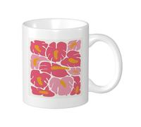 Botanical Pack Of 1 Printing Mug Cute Flower Pattern Leaves Abstract Bohemian Plant pink Ceramic Reusable Decorative Office Pantry Apartment Living Room Flat Bottom Hot Drinks Cups 11 Ounce