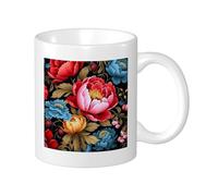 Botanical Pack Of 1 Printing Mug Farmhouse Rustic Cottage Plant Pretty Flower Leaves pink green blue Ceramic lnsulated Unspillable Kitchen School Office Pantry With Handles Tea Cups 11 Ounce