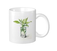 Botanical Pack Of 1 Printing Mug Glass Watercolor Designs Leaves Plant Artistic Cottage Pretty green white Ceramic lnsulated Unspillable Kitchen School Office Pantry With Handles Tea Cups 11 Ounce