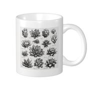 Botanical Pack Of 1 Printing Mug Hand-Painted Plant Pretty Identification Succulents Children black white Ceramic Reusable Decorative Pantry Apartment Living Room Flat Bottom Hot Drinks Cups 11 Ounce