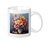 Botanical Pack Of 1 Printing Mug Rustic Farmhouse Artistic Flower Leaves Beautiful Vase blue tellow pink Ceramic lnsulated Unspillable Kitchen School Office Pantry With Handles Tea Cups 11 Ounce