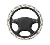 Botanical Pattern Daffodils Willow Leaves Car Stretch Steering Wheel Cover Universal 15 Inch,Anti-Slip Steering Wheel Covers, Breathable For Suvs Trucks