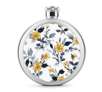 Botanical Pattern Daffodils Willow Leaves Stainless Steel Hip Flask for Liquor, Round Pocket Portable Wine Flask for Drink 5 Oz