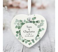 Botanical Personalised Porcelain Heart, Wedding Engagement Keepsake with Name, Keepsake Gift with Names and Dates, Gift For Couple