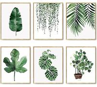 Botanical Plants Wall Art Prints, Set of 6 Aesthetic Room Decor, 8.2 x 11.8 Inches,No Frame,Green Watercolor, Botanical Pictures, Leaf Pictures, Wall Art, Home Decor, Bathroom, Kitchen, Living Room