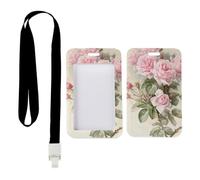 Botanical Rose Design ID Card Holder with Black Lanyard, Travel Card Holder, Vertical Cards Protector for Paramedic, Vertical ID Cards Protector for Nurse, Bus Driver Accessories Nurse Accessories