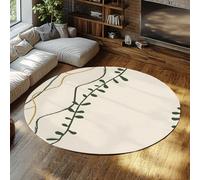 Botanical Round Area Rugs 160cm Vine Pattern Non Slip Circle Carpet Green Leaf Design Beige Background for Living Room Bedroom Home Decor Non-shedding