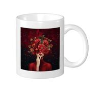 Botanical Set of 1 Flower Print Mug Funny Leaves Cute Cute Girl Beautiful Artistic Star Sky Red Green Ceramic Light Weight Collection Living Room Lab Office Flat Bottom with Handles 325
