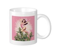 Botanical Set Of 1 Printing Mug Sexy Woman Girl Funny Plant Leaves Cute Hair Aesthetic Flower pink green Ceramic Tea Steeping Light Weight Pantry Apaartment Bedroom Flat Bottom Coffee Mug 11 Ounce