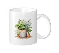Botanical Set Of 1 Printing Mug Succulents Potted Watercolor Botany Plant Leaves Flower Pot green Brown Ceramic Unspillable Collection Office Gym Desk Camping With Handles Flat Bottom 11 Ounce