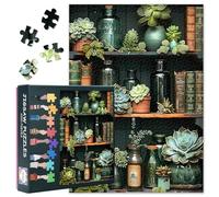 Botanical Shelf Puzzle 1000 Pieces - Lifelike Succulents & Antique Books, Detailed 50 x 70 cm Literary Inspired Collector's Puzzle