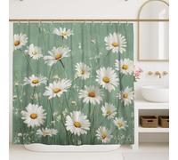 Botanical Shower Curtain, Daisy Floral Sage Green Spring Bathroom Decor, Modern Minimalistic Nature-Inspired Water Resistant Fabric Set with Hooks 62x72 Inch