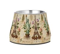 Botanical Statue of Liberty & Eiffel Tower Art Dogs Food Bowls Non Skid Stainless Steel Pets Water Bowls for Small Dogs Comfort Feeding