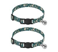 Botanical Stems Teal Pet Collars for Cats, 2 Pack Puppy Collar with Bell