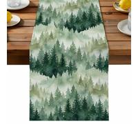 Botanical Table Runner, Spring Watercolor Green Trees Mystic Romantic Forest Cotton and Table Linen Runner for Kitchen Dining Home Decor for Party Festival Holiday Decoration Gift 13x48in