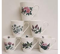 Botanical Tea Herb Flowers Mugs Set of 6 Richmond Fine Bone China 12oz 350 ml Cups Hand Decorated UK