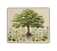 Botanical Tree Design Mouse Pad, Green Nature Illustration Stitched Edge Mousepad, Rubber Non-Slip Washable Mouse Pad for Home and Office Computer, Laptop Square11.8 x9.8