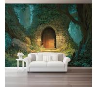 Botanical Tree Ivy Wooden Door Print Non-Wowen Mural, Removable | 400x280cm (W x H) Dreamy Mysterious Non-Wowen Wallpaper Wall, Green for Teen Kids Bedroom Home Decoration