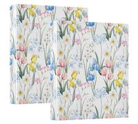Botanical Tulip Flowers Blue Iris 3 D-Ring Binder A4 2 Pack with 200 Sheet for Kids School Supplies Women Men Office