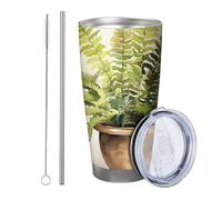 Botanical tumbler Set Of 1 Flower Pot Botany Plant Watercolor Retro Beautiful Leaves green brown Stainless Hot And Cold No Spill Can Cooler Travel Pool Outdoor office With Lid drinking cup 20 Ounce