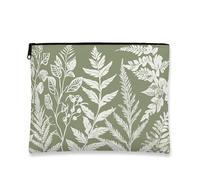 Botanical Vintage Makeup Bag, Leaf Cosmetic Travel Pouch for Women, Portable Small Canvas Zipper Organizer, Spring Skincare Toiletry Bag, Green, 7x9 Inch, Leaf