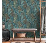 AS Creation Fern Leaves Wallpaper Famous Garden Botanical Vinyl Teal Green Black