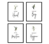Botanical Wall Art Home Office Boho Wall Decor Minimalist Inspirational Positive Quote Wall Decor Motivational Gift Set of 4 Watercolor Painting Canvas Poster Prints Green UNFRAMED 8"x10"