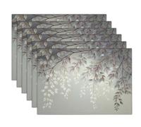 Botanical Watercolor Painting Placemats Set of 4, Falling Leaves Table Mats 30x45cm Washable Kitchen Dining Table Decoration for Indoor/Outdoor Home Party Decor, Grey