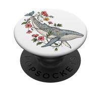 Botanical Whale Illustration with Ocean Flowers PopSockets Adhesive PopGrip