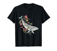 Botanical Whale Illustration with Ocean Flowers T-Shirt