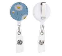 Botanical White Daisy Flower Retractable Badge Holder Reel Clip ID Card Holder for Doctor Nurse Student Office Worker