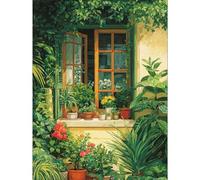 Botanical Window Diamond Art Kits for Adults, 5D Full Drill Diamond Painting Kit, Indoor Garden Houseplants and Cottage Garden Scene, DIY Crystal Gem Art for Beginners, Home Wall Decor Gift 30 x 40cm
