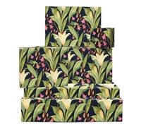 Botanical Wrapping Paper - 6 Sheets of Elegant Gift Wrap with Lilies and Flowers Navy Blue - Wedding Anniversary Birthday for Women Mum Wife - Comes with Tags by Central 23