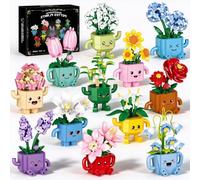 Botanicals Happy Plants Building Set, 12 in 1 Flower Building Potted Kit | Succulents and cute desk decor for office, shelf and room; a Christmas, birthday and holiday gift for adults, teens, kids 6+