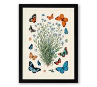 Botanicals with Butterflies Botanical Framed Wall Art Print A2 (59.4×42cm) Black, Wall Decor for Living Room, Bedroom, Office & Home, Ready to Hang, Art Gift