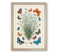 Botanicals with Butterflies Botanical Framed Wall Art Print A3 (42×29.7cm) Oak, Wall Decor for Living Room, Bedroom, Office & Home, Ready to Hang, Art Gift
