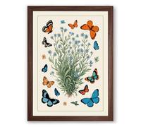 Botanicals with Butterflies Botanical Framed Wall Art Print A3 (42×29.7cm) Walnut, Wall Decor for Living Room, Bedroom, Office & Home, Ready to Hang, Art Gift