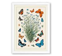 Botanicals with Butterflies Botanical Framed Wall Art Print A3 (42×29.7cm) White, Wall Decor for Living Room, Bedroom, Office & Home, Ready to Hang, Art Gift