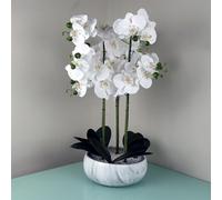 Orchid Artificial White Marble Effect Ceramic Planter Botanik