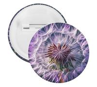 Botany Dandelion Purple Badge Metal Round Pins, Lightweight Brooch for Backpack, Fashion Button Pins Badge for Shirts, Jackets, Shawl Coat, Unisex, 5PCS, Tinplate, metal round pins