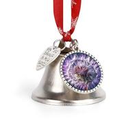 Botany Dandelion Purple Christmas Bells Ornaments, Hanging Iron Jingles Decoration - Elegant Jingle Bell Ornament for Tree, Home, Festive Decor