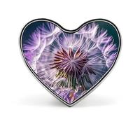 Botany Dandelion Purple Lapel Pin Heart Shaped Brooch for Women Men, Metal Badge with Smooth Edges, Fashion Accessory for Jackets, Denim, Gifts