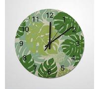 Botany Design - Tropical Green Leaves Round Wall Clock Modern Frameless Wall Clock Arabic Numerals Clocks Decorative For Kitchen Bedroom Office 25Cm