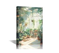 Botany Wall Art Sunlit Pictures Print On Canvas Green Plant Modern Artwork 1 Piece Wall Decor for Living Room Office Giclee Gallery Wrapped Posters Prints Framed Ready to Hang, 24x16in