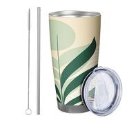 botany with lid and straw bohemian geometric tropical leaves abstract striped green yellow plant powder coating hot cold outdoor office footless club