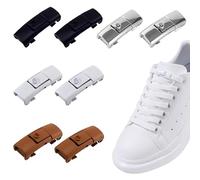 Botattraeck 4 Pairs Shoelaces Buckle Lock Alloy Shoelace Connector No Tie Shoe Lace Fastener for Stopping Running Sports School and Work Shoes Laces Coming Undone