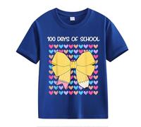 BOTCAM 100th Day of School Celebration for Girls and Boys Kids T Shirts Fun Colourful Numbers Girls' Shirt Collar, darkblue, 10-11Years